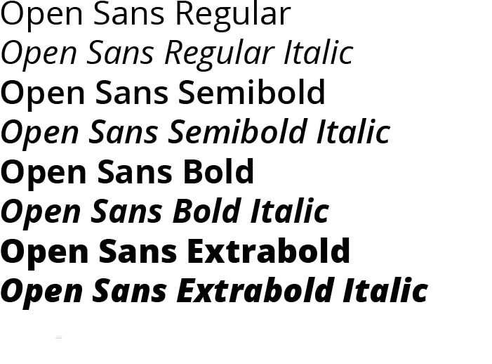 Example text with various weights in Open Sans